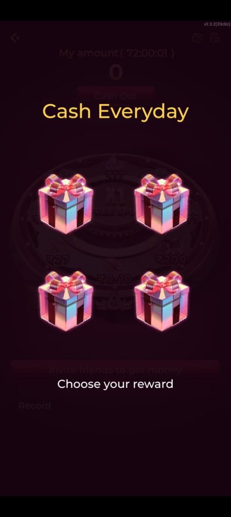 King777 Game daily cash reward selection screen